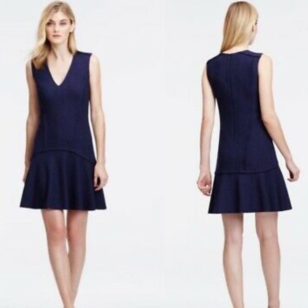 Ann Taylor navy wool drop waist swing dress 6p